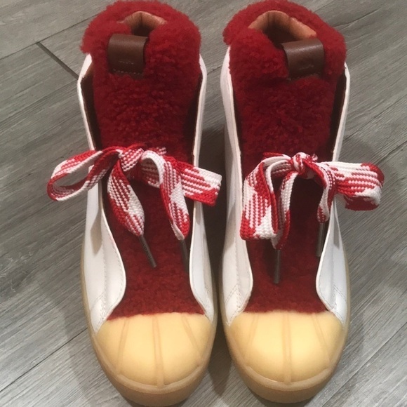 Coach G1493 White Leather High Top Red Shearling Sneaker Size 8 - Picture 2 of 13